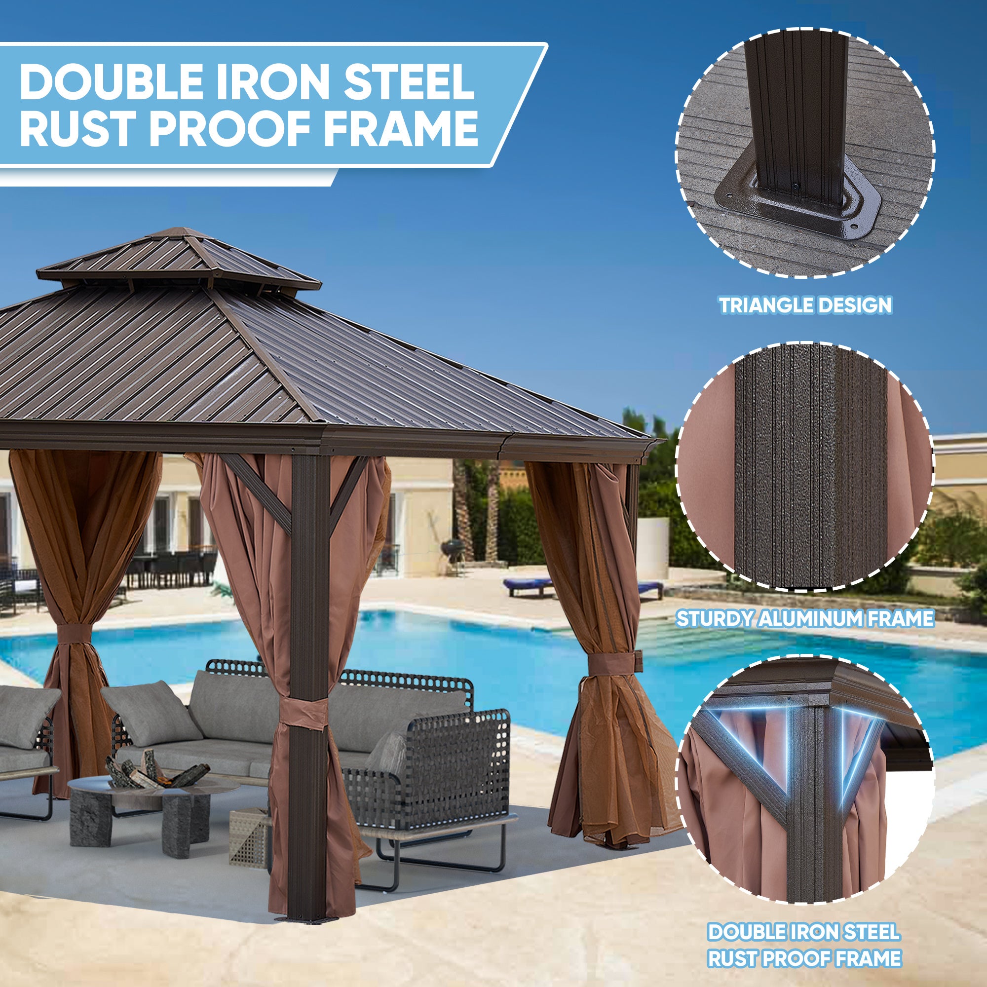 Brown Gazebo (Powder Coated) Doba